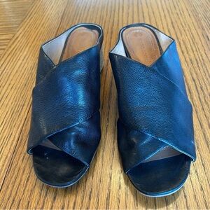 Corso Como Women’s Black Crisscross Leather Sandals Jute Wrapped 2 1/2” Heel